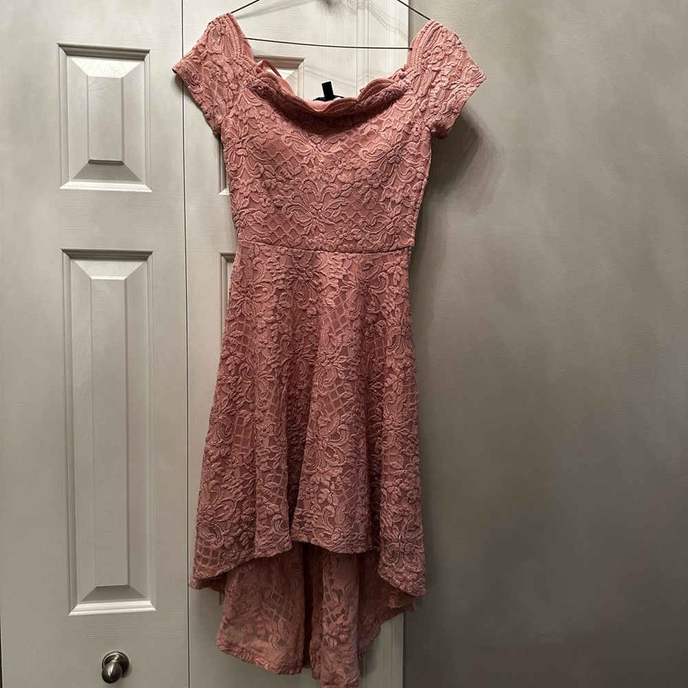 City Studio Dusty Rose Lace High-Low Dress